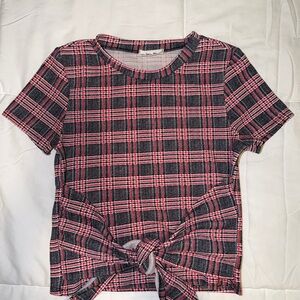 Plaid Tie-Front Top